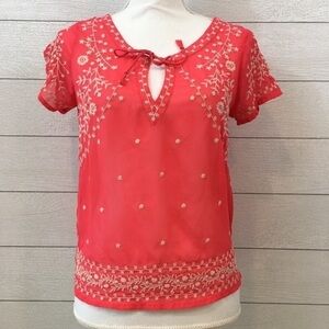 AEO Embroidered Sheer Top